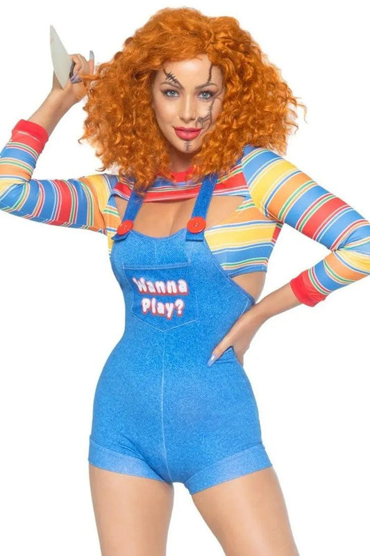 Wanna Play Blue Rainbow Stripe Sexy 2 Pc Doll Movie Character Costume