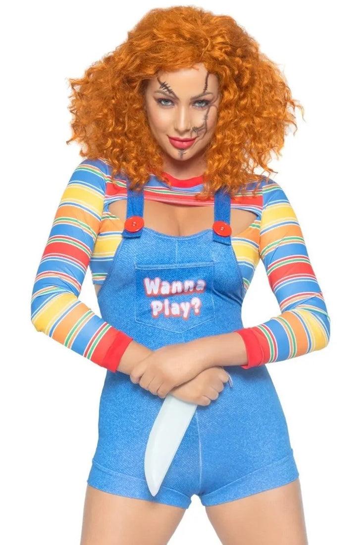 Wanna Play Blue Rainbow Stripe Sexy 2 Pc Doll Movie Character Costume