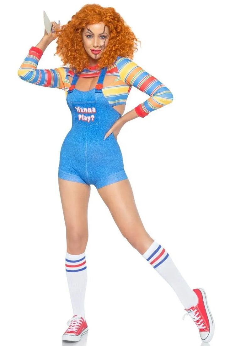 Wanna Play Blue Rainbow Stripe Sexy 2 Pc Doll Movie Character Costume