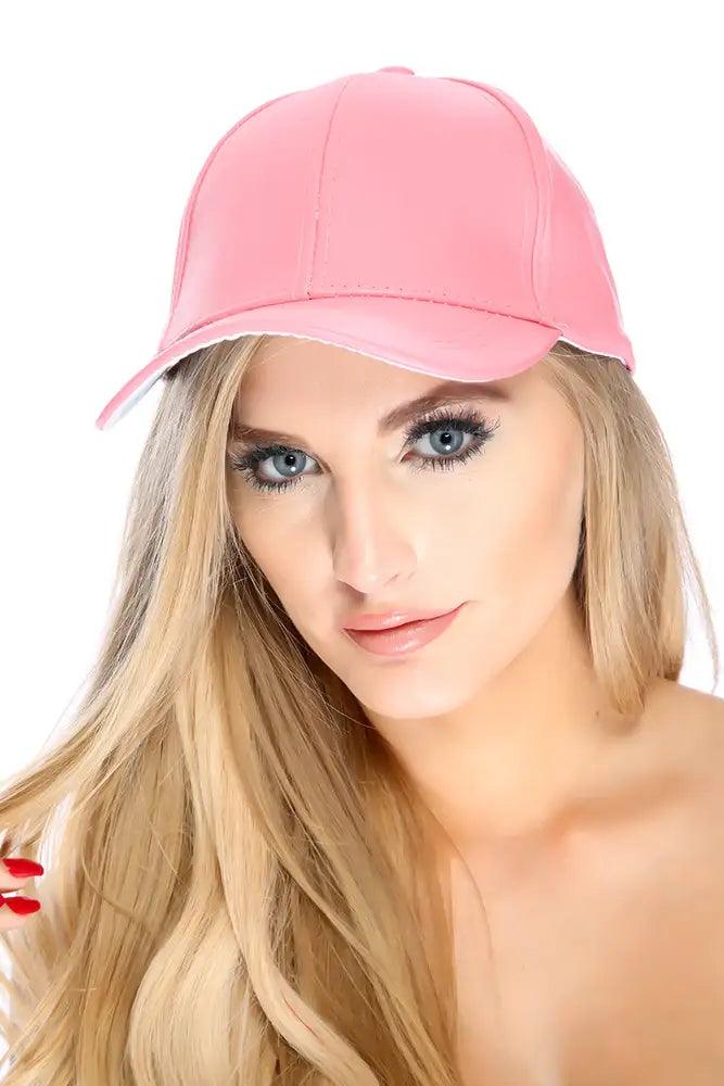 Coral Faux Leather Baseball Hat - Babewear