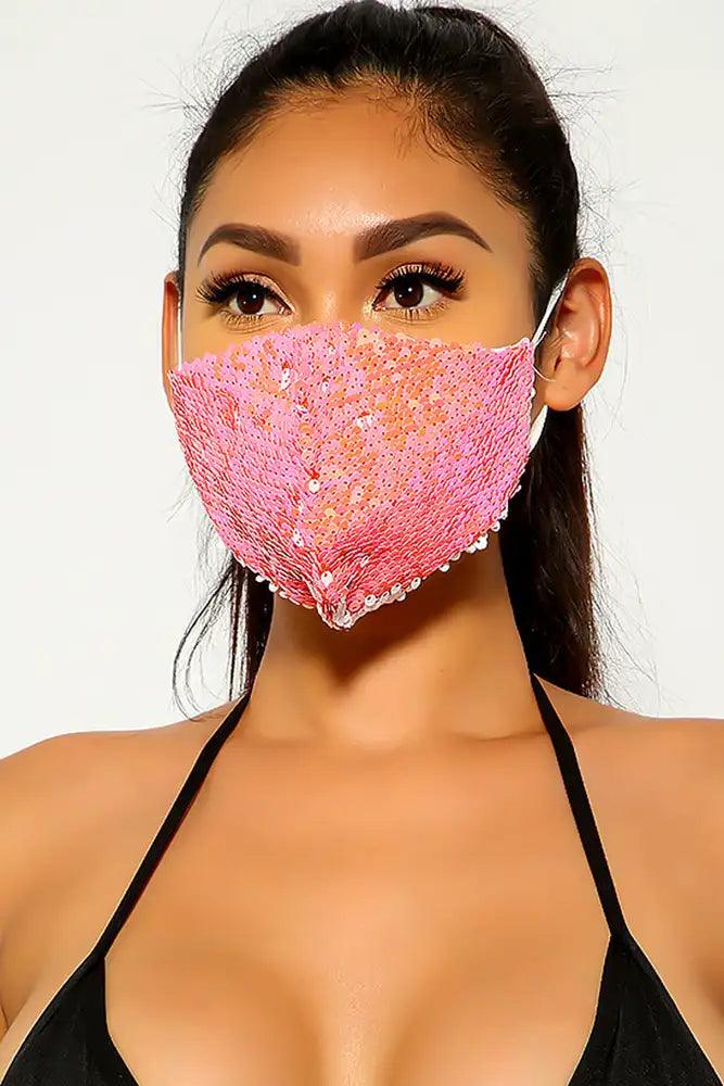 Coral Gold Sequins Reusable Washable Mask - Babewear