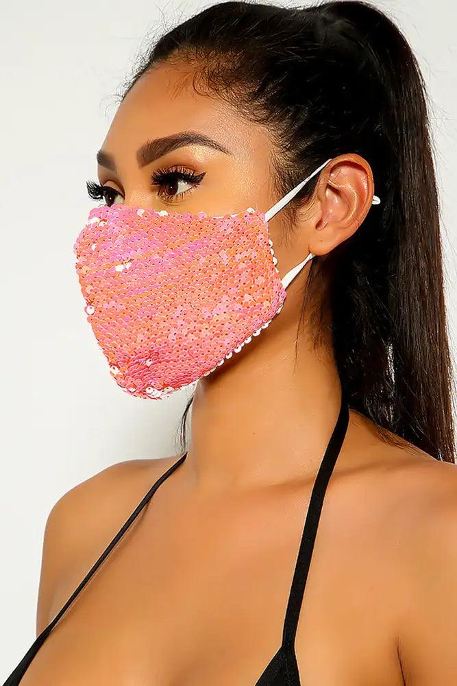 Coral Gold Sequins Reusable Washable Mask