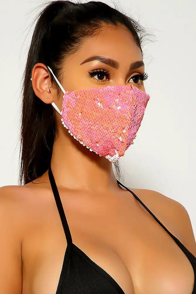 Coral Gold Sequins Reusable Washable Mask