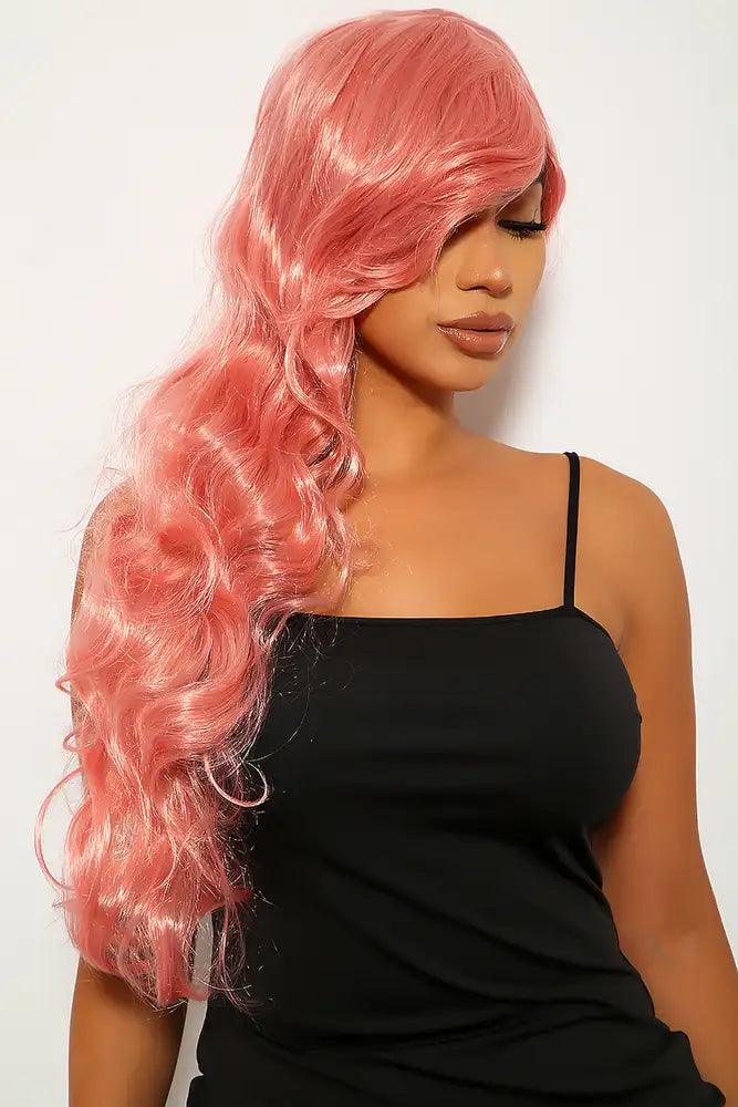 Dusty Rose Wavy Bangs Long Costume Wig - Babewear