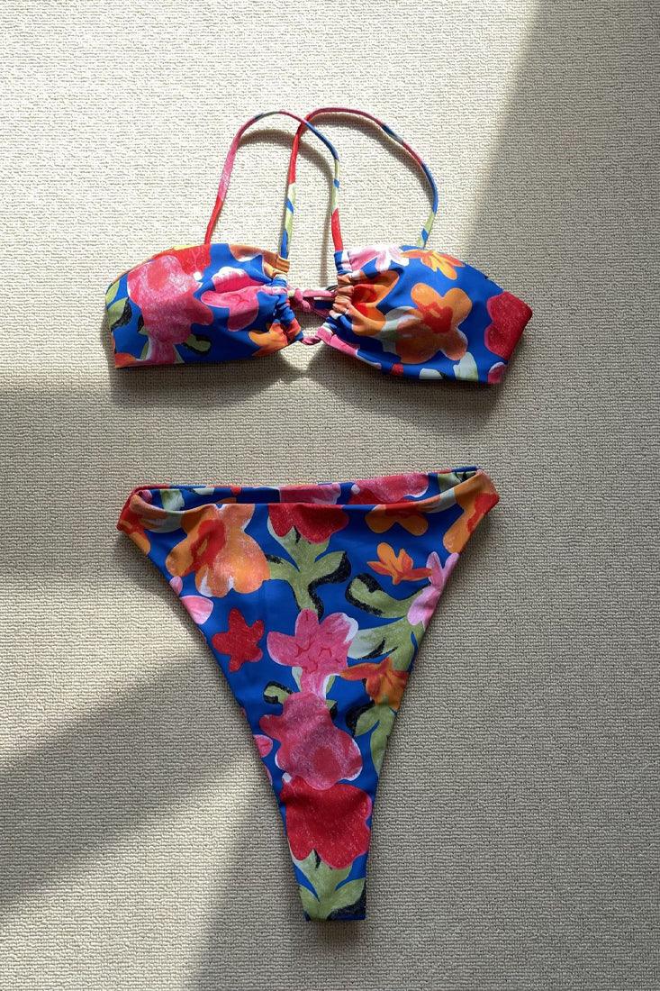 Floral Print Strappy Halter Two Piece Swimsuit