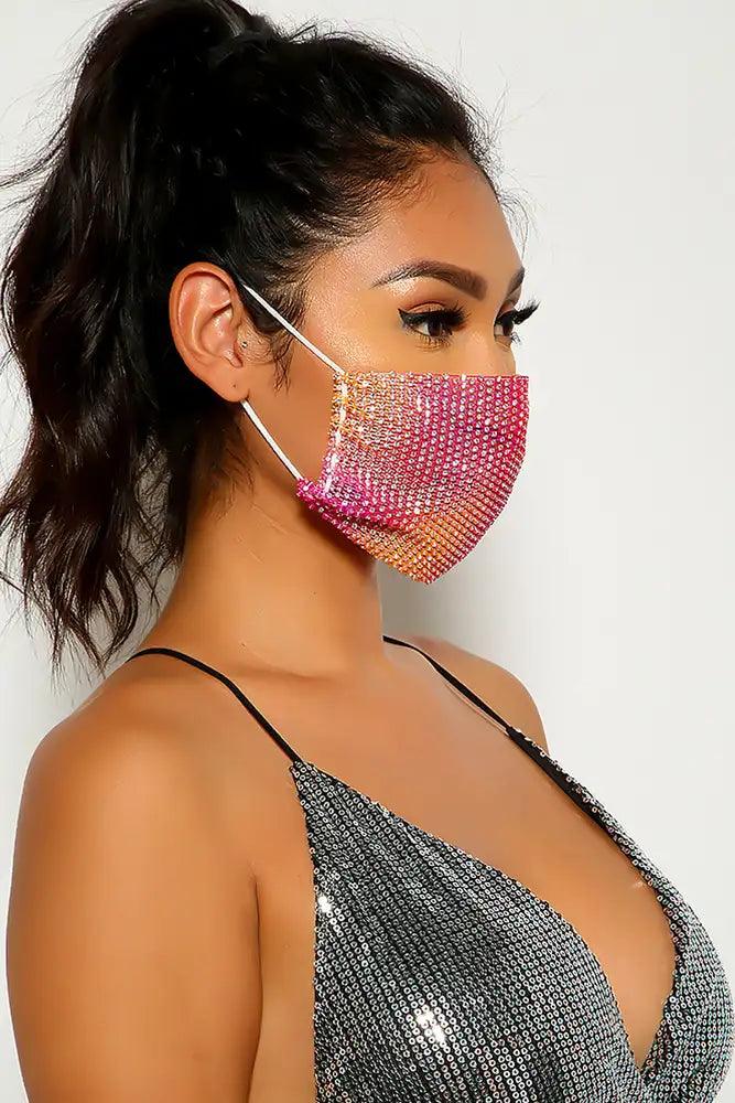 Fuschia Yellow Rhinestones Face Mask