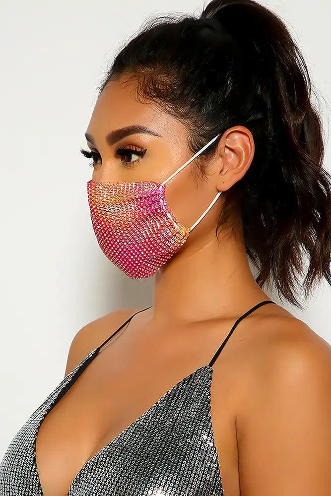 Fuschia Yellow Rhinestones Face Mask