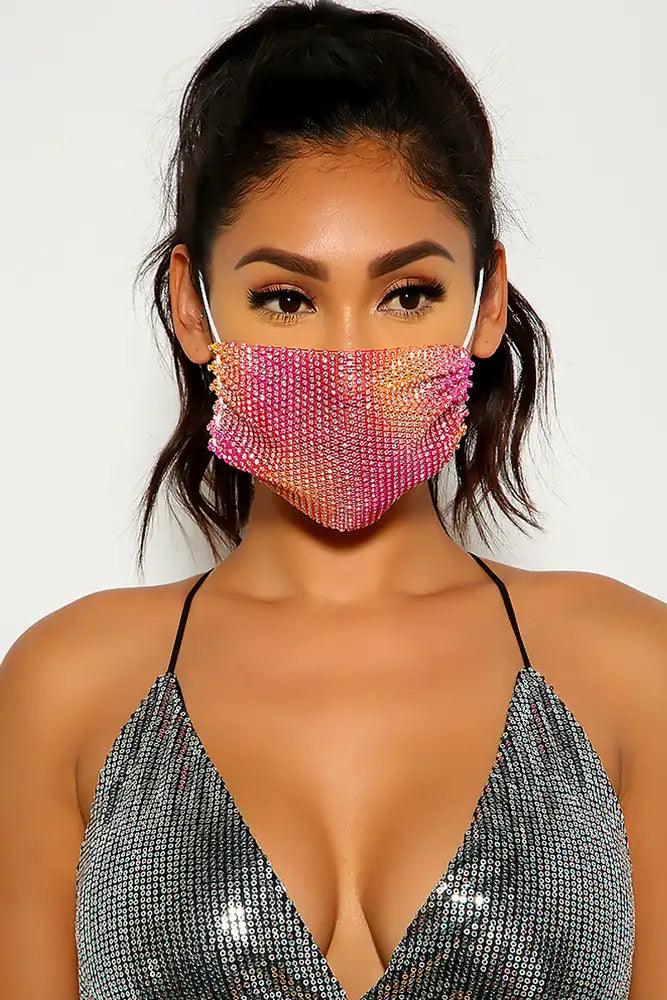 Fuschia Yellow Rhinestones Face Mask - Babewear