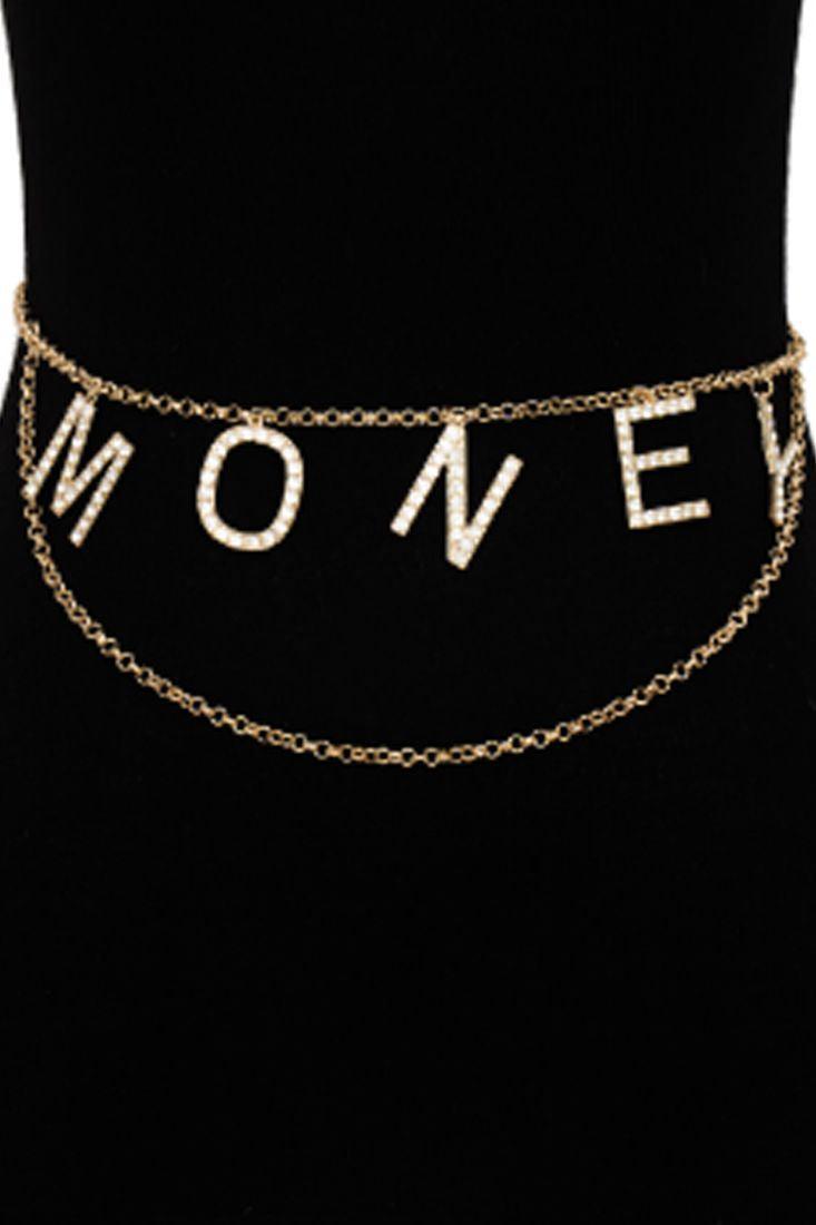 Gold Chain Money Rhinestone Accent Belt