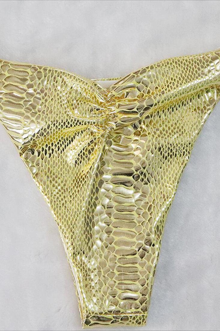 Gold Snake Rhinestone Strappy Halter Cheeky 2 Pc Swimsuit