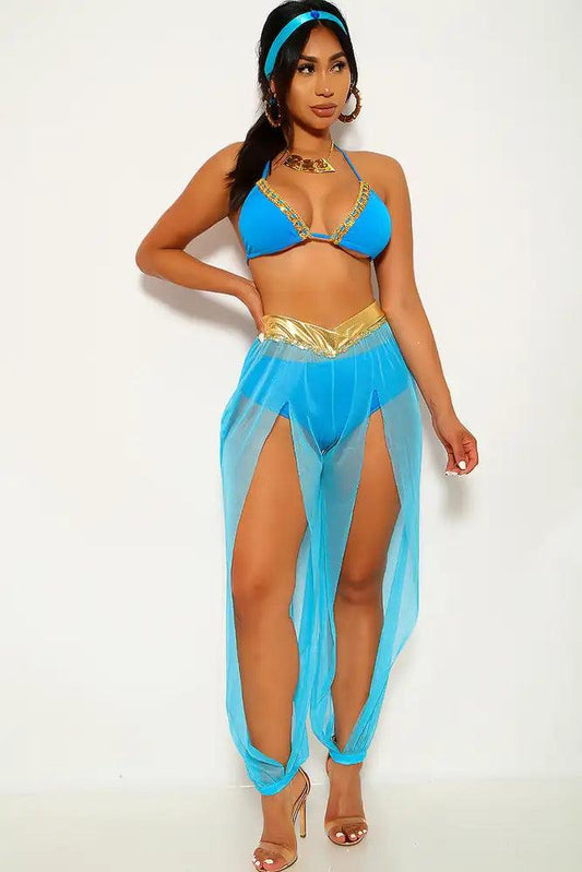 Gold Turquoise Metallic Princess J 3 Piece Costume - Babewear