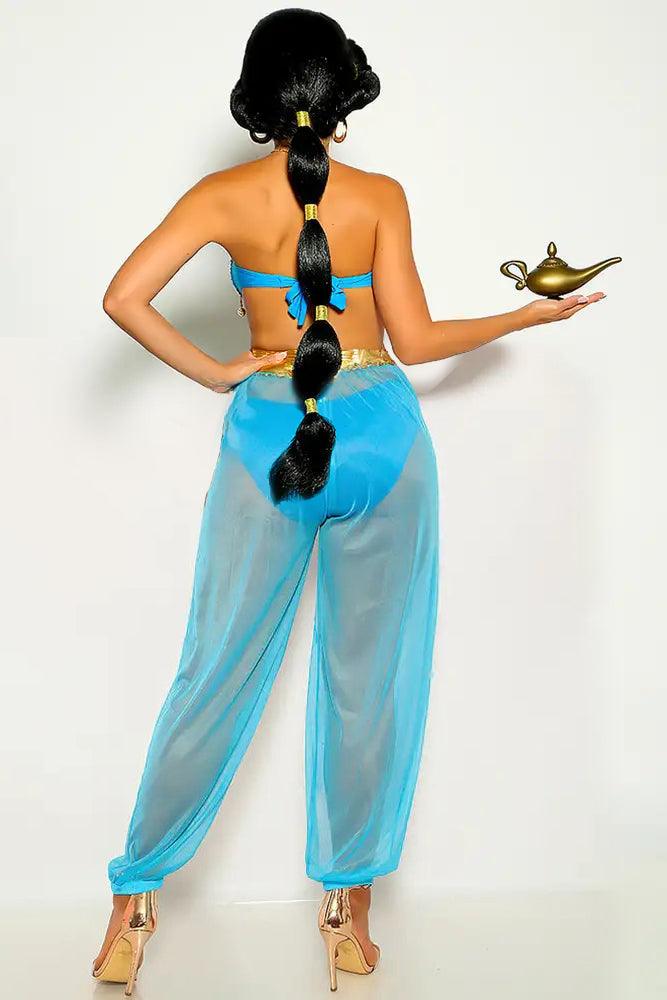 Gold Turquoise Strapless Fringe Three Piece Princess Jas Costume