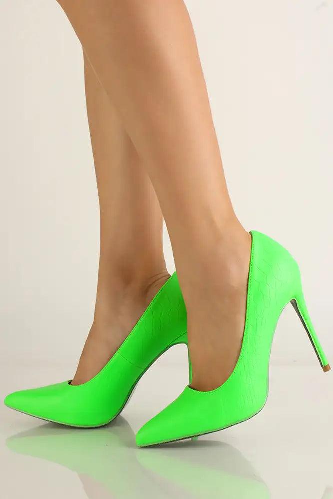 Green Croc Material Pointy Toe High Heel Pumps