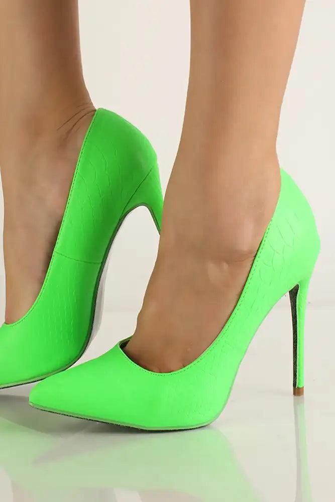 Green Croc Material Pointy Toe High Heel Pumps