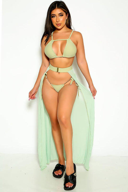 Green Gold Chain Accent 3pc Sexy Swimsuit