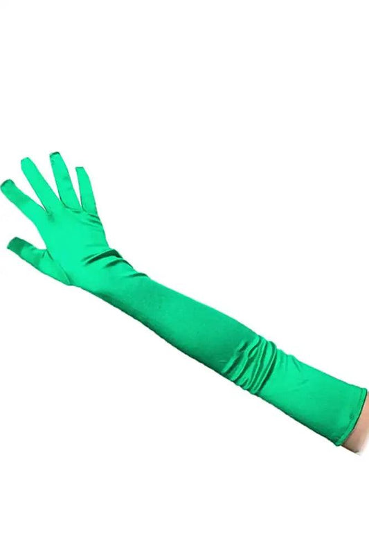 Green Long Satin Gloves