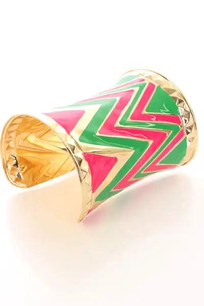 Green Multi Zig Zag Cuff Braclet