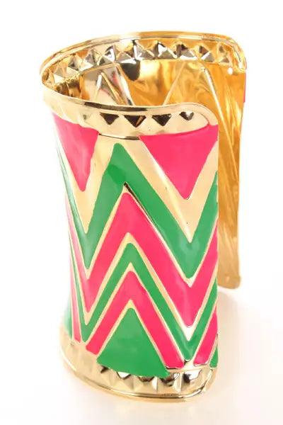 Green Multi Zig Zag Cuff Braclet