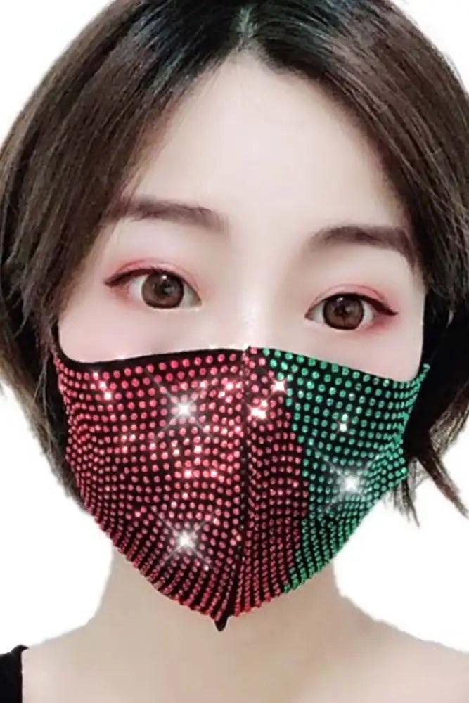 Green Red Rhinestone Accent Washable Face Mask