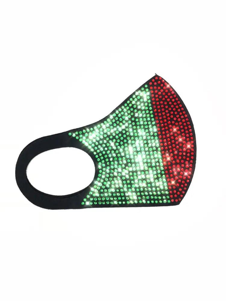 Green Red Rhinestone Accent Washable Face Mask