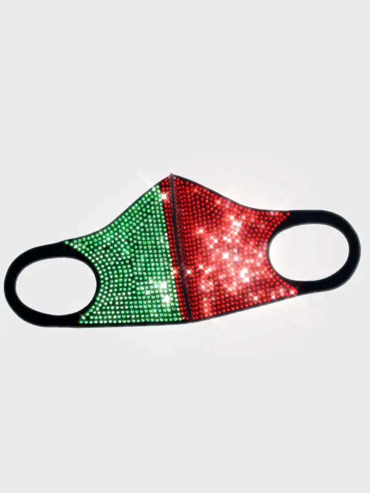 Green Red Rhinestone Accent Washable Face Mask