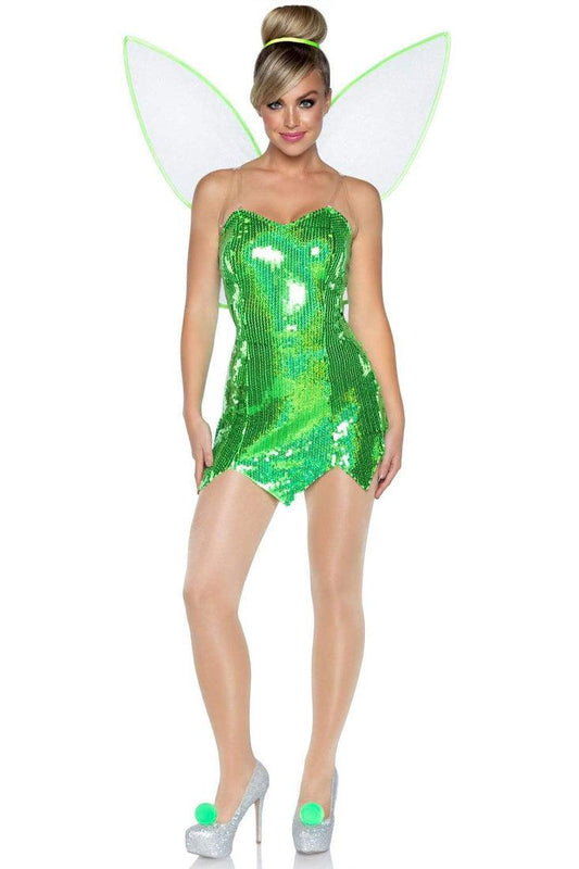 Green Sequin w/ Wings Pixie Fairy 2Pc Costume