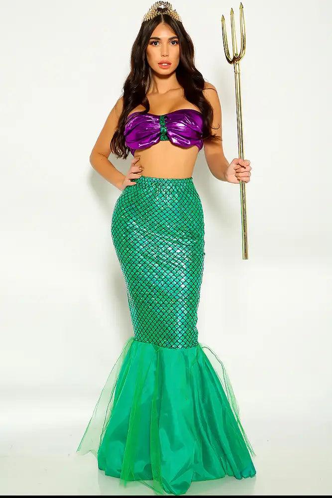 Green Strapless Sexy Mermaid Two Piece Costume - Babewear