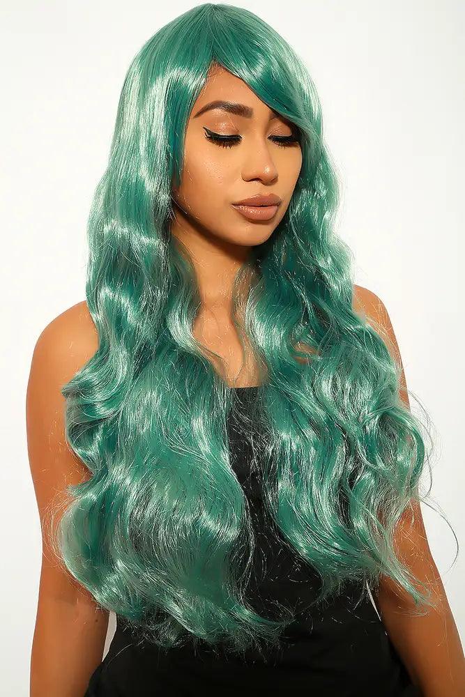 Green Wavy Bangs Long Costume Wig - Babewear