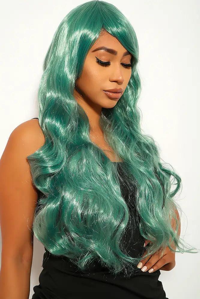 Green Wavy Bangs Long Costume Wig