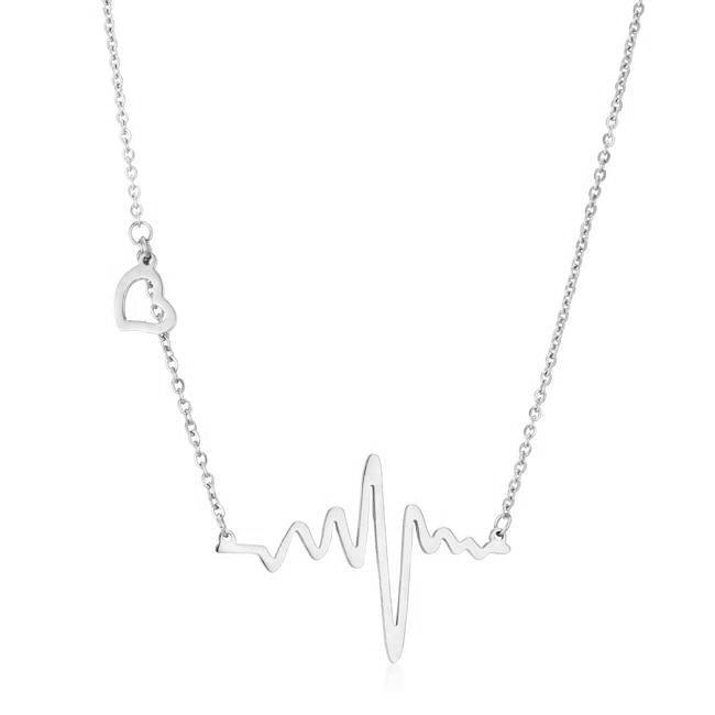 High Polish Stainless Steel Heartbeat Necklace - Babewear