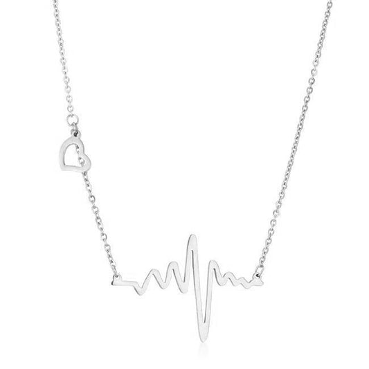 High Polish Stainless Steel Heartbeat Necklace - Babewear