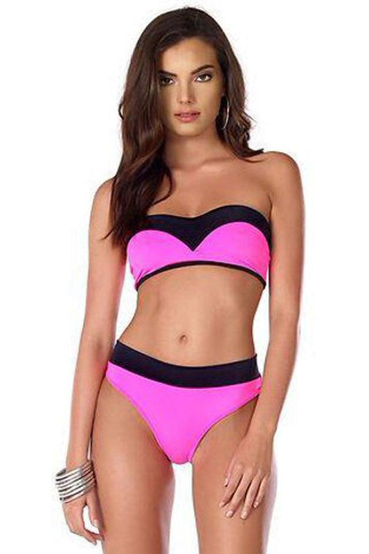 Hot Pink Strapless Sweetheart Bandeau 2 Pc Swimsuit