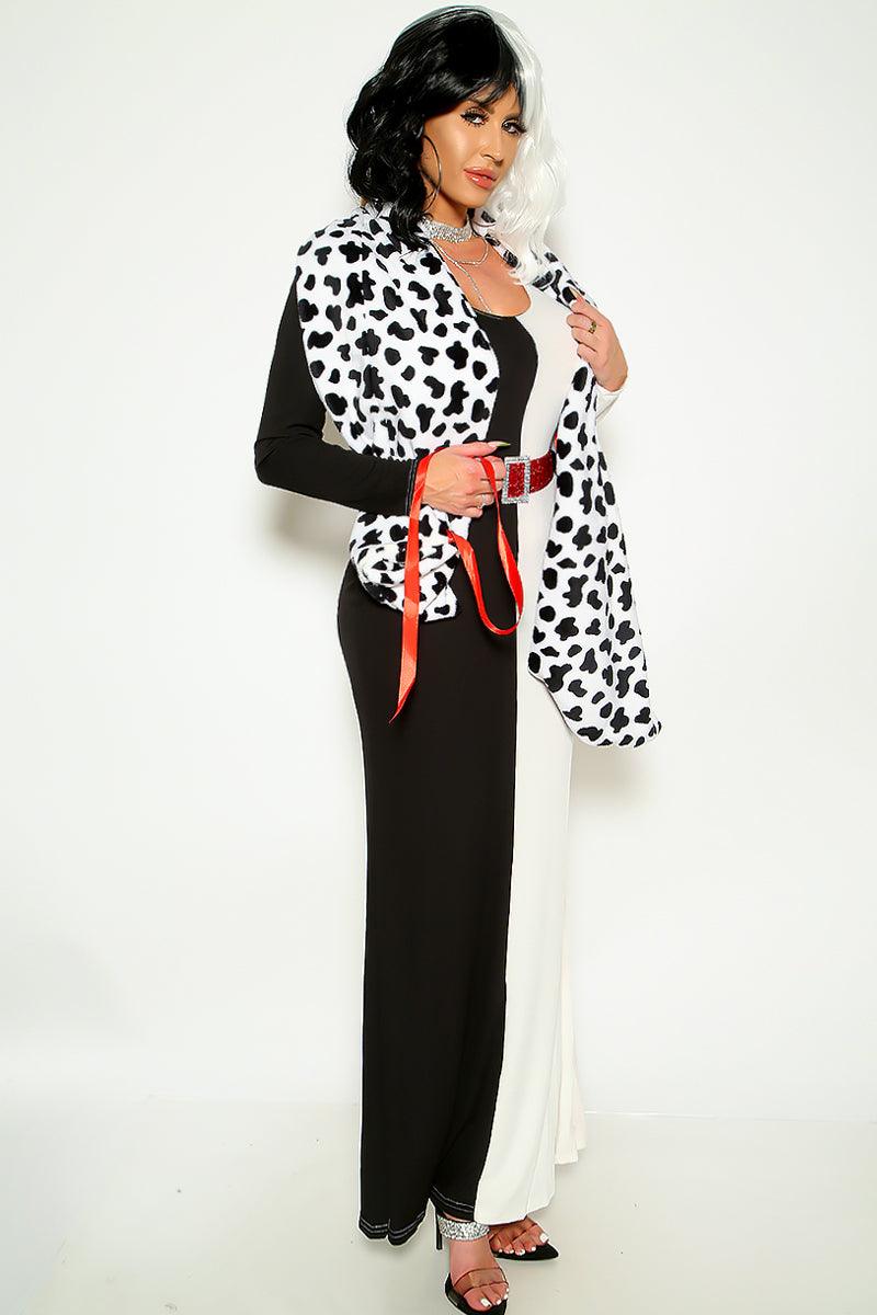 Keep It Cruel Sexy Half Black White Maxi Dress 3 Pc Costume