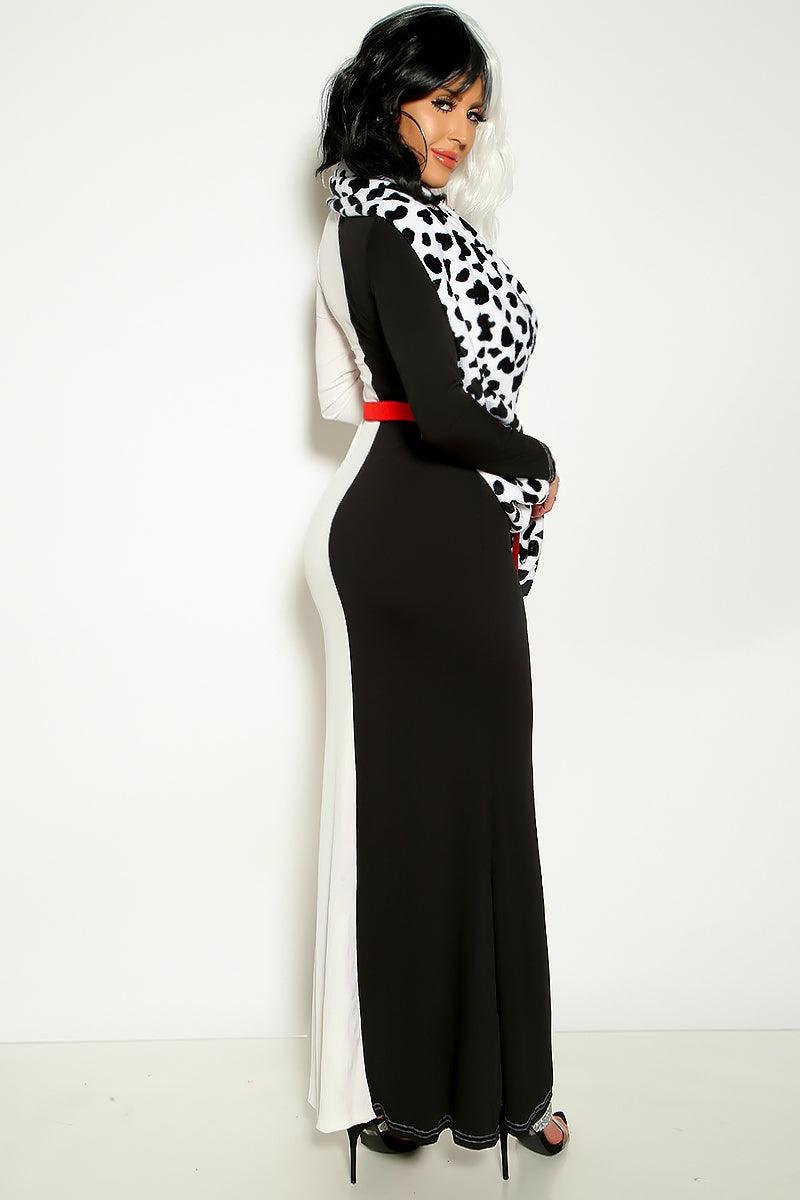 Keep It Cruel Sexy Half Black White Maxi Dress 3 Pc Costume