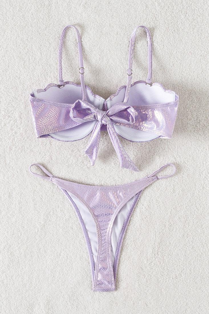 Lavender Holographic Snake Wired Shell Bra Thong Sexy 2Pc Swimsuit Bikini