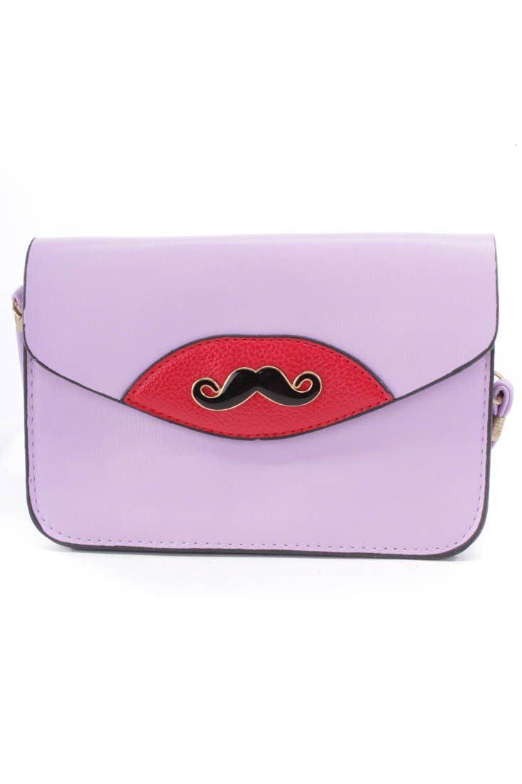 Lavender Mustache Pendant Faux Leather Clutch