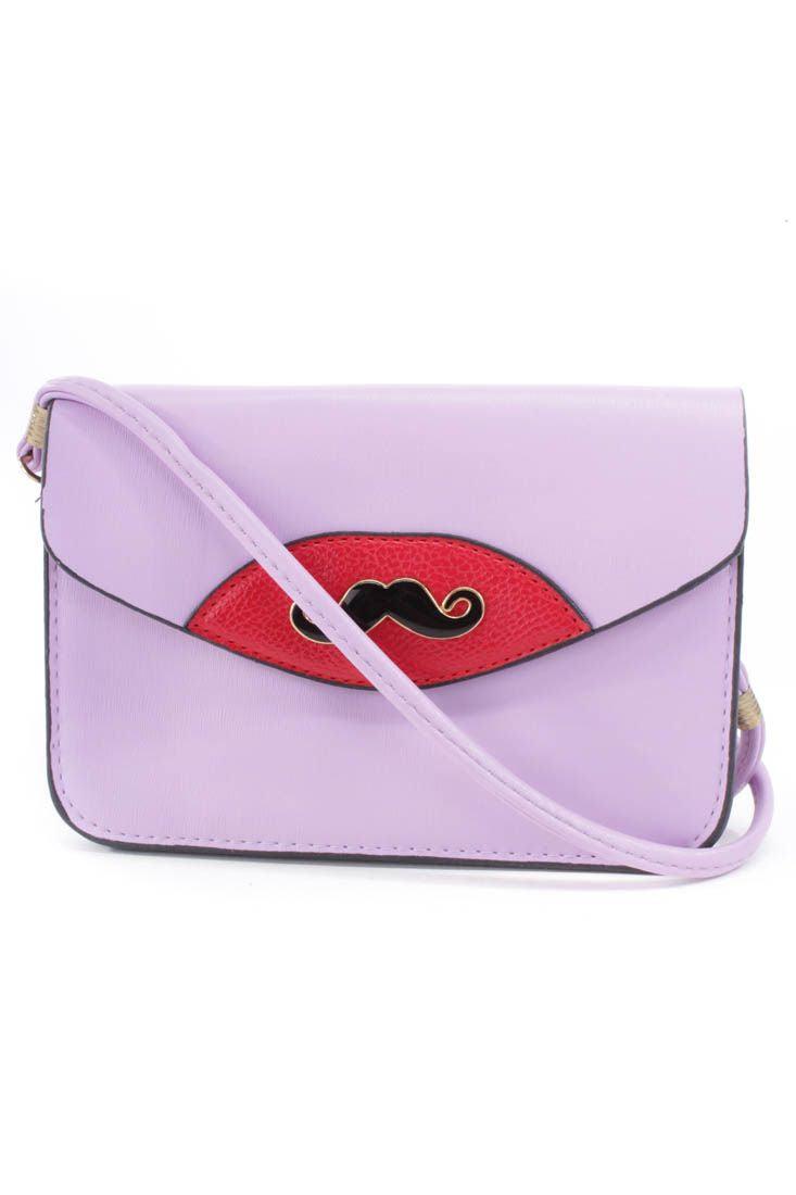 Lavender Mustache Pendant Faux Leather Clutch