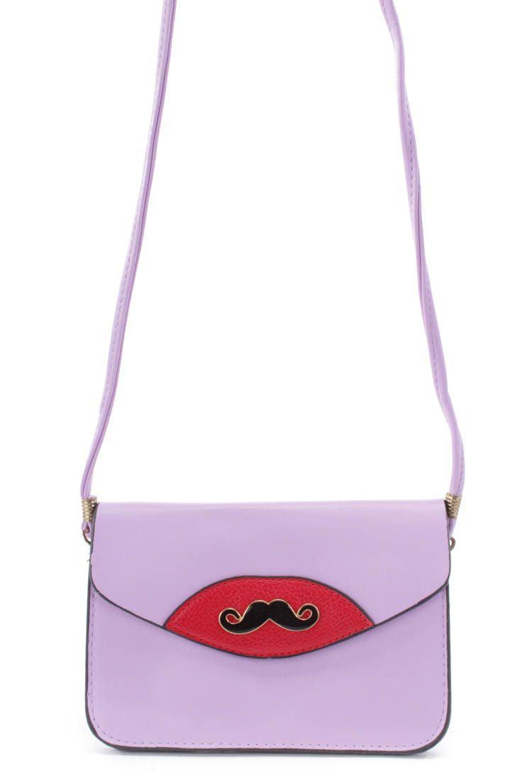 Lavender Mustache Pendant Faux Leather Clutch