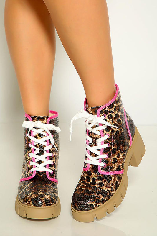 Leopard Print Lace Up Ankle Booties