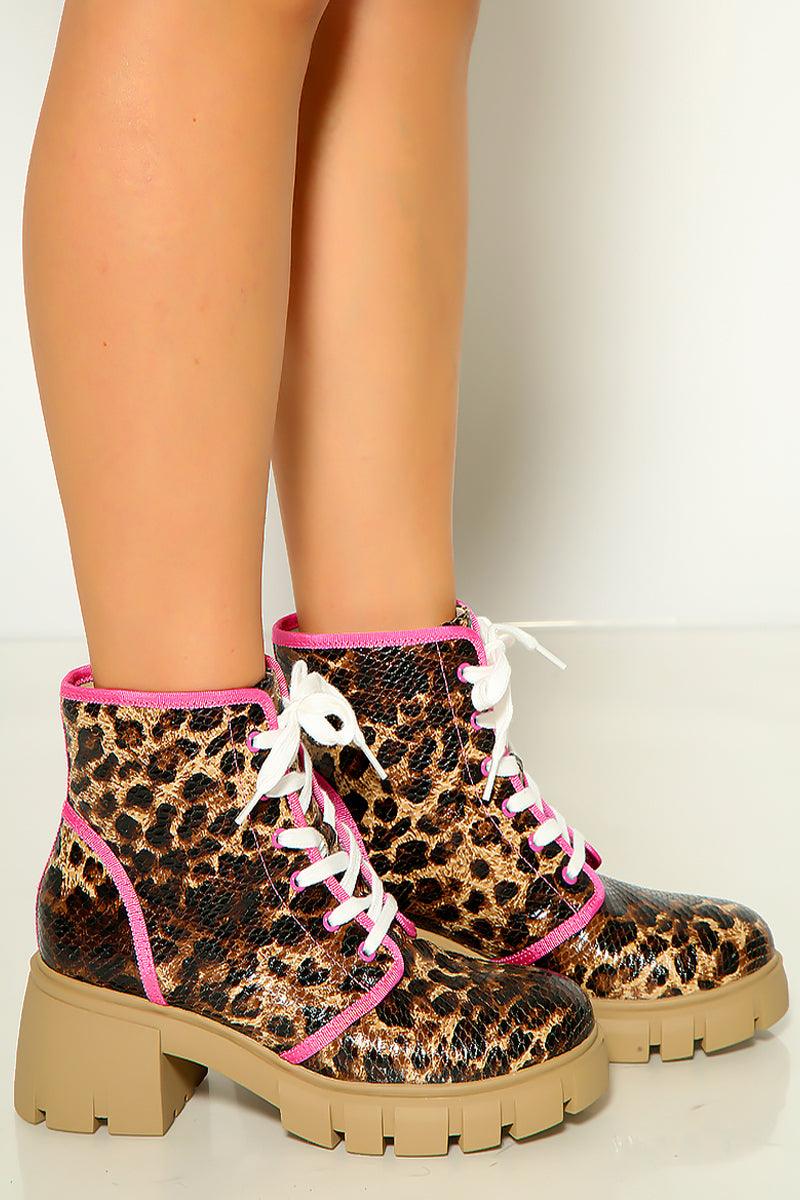 Leopard Print Lace Up Ankle Booties