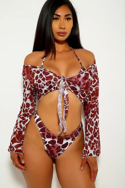 Leopard Print Three Piece Swimsuit - Babewear