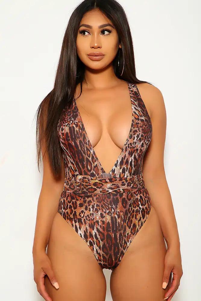 Leopard V-Cut One Piece Swimsuit