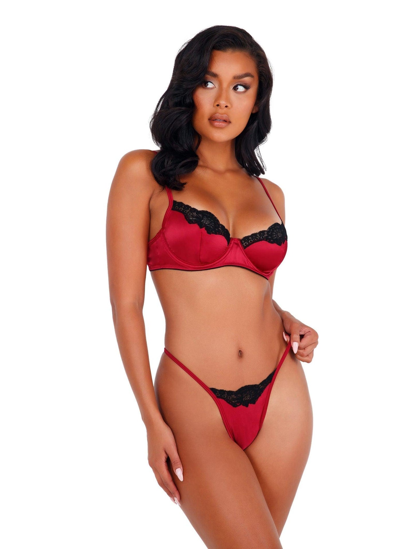 LI394 - 2pc Lace & Satin Underwire Bra Set - Babewear