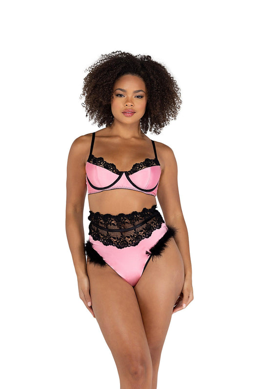 LI481 - 2PC Embroidery & Satin Bralette Set - Babewear