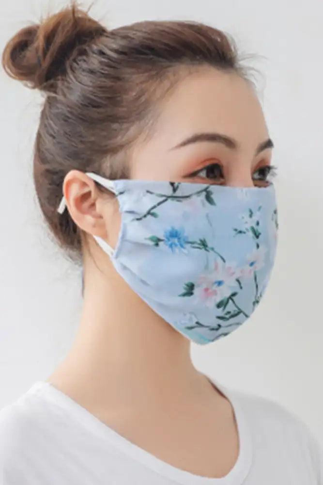 Light Blue Floral Print Reusable Face Mask