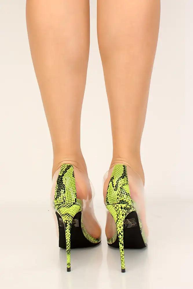 Lime Clear Snake Print High Heels