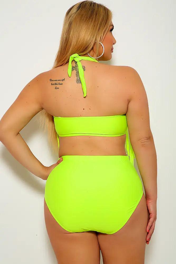 Lime Fringe Plus Size Two Piece Swimsuit