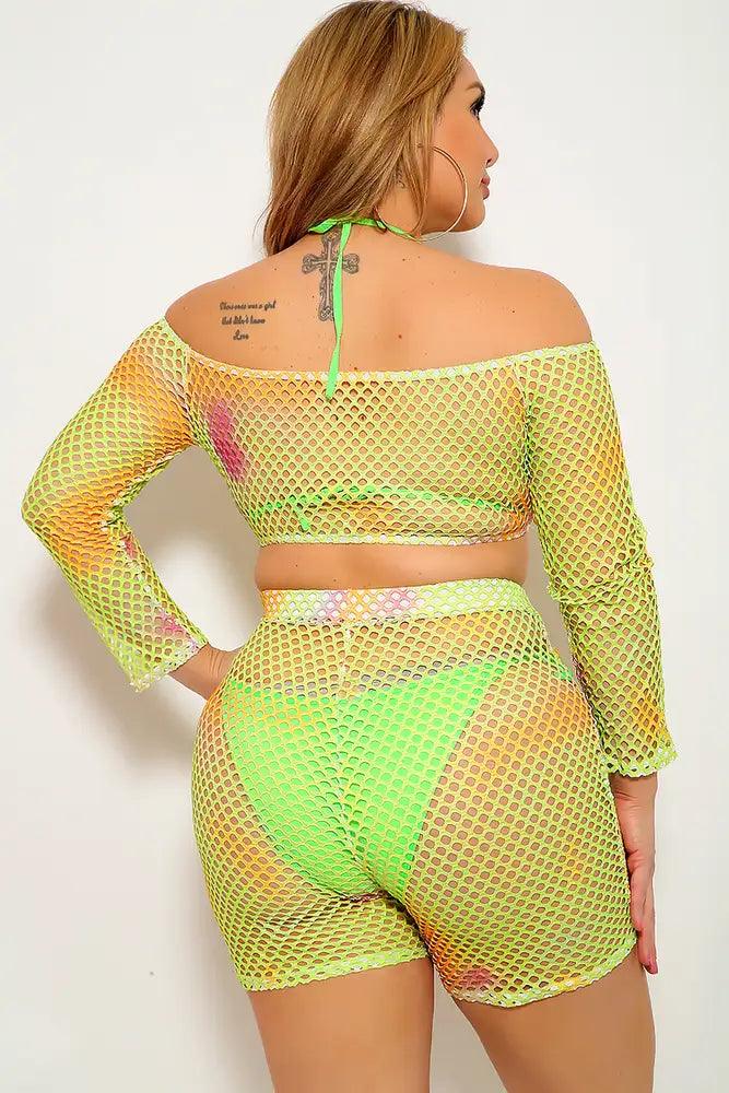 Lime Marigold Plus Size Netted Two Piece Outfit