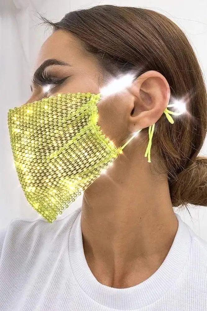 Lime Rhinestones One Piece Face Mask