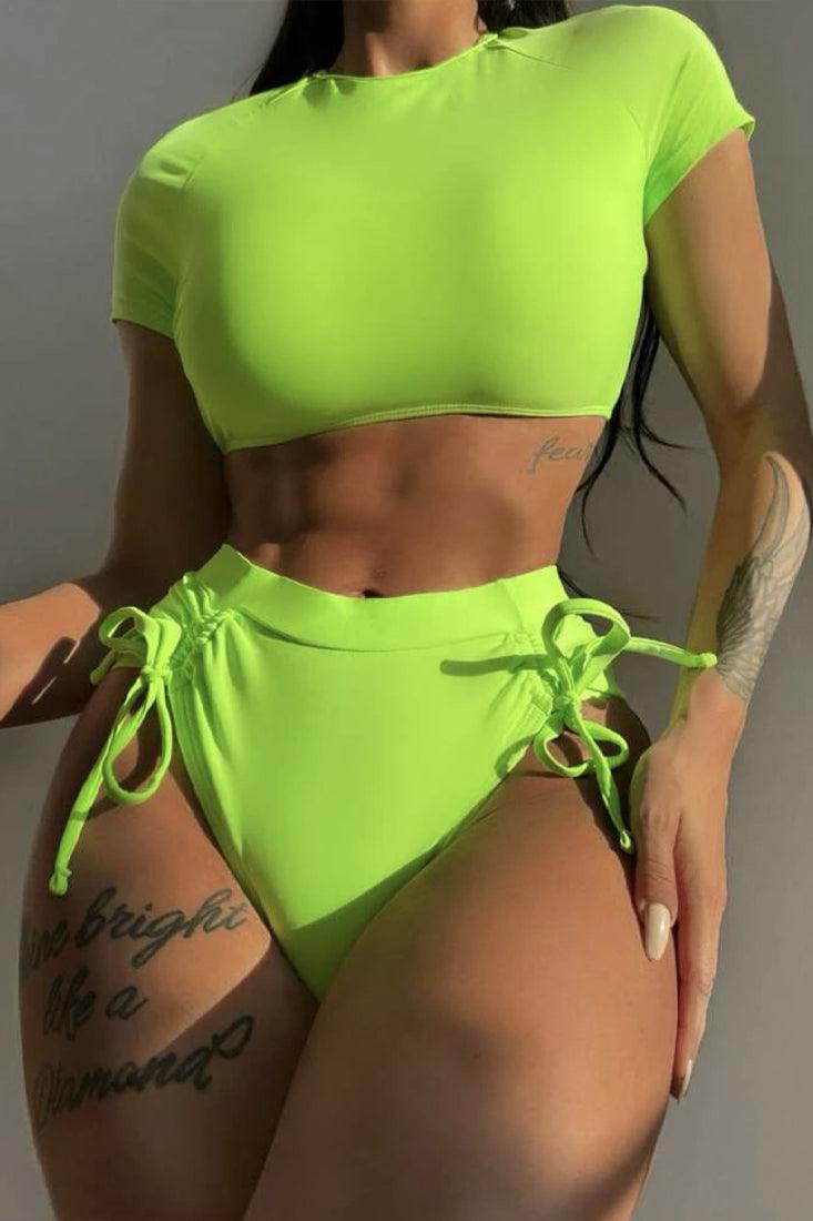 Lime Short Sleeve Sexy Two Piece Swimsuit